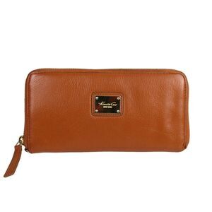 Kenneth Cole BROWN GENUINE LEATHER ID BILL CARD ZIP AROUND WALLET CLUTCH